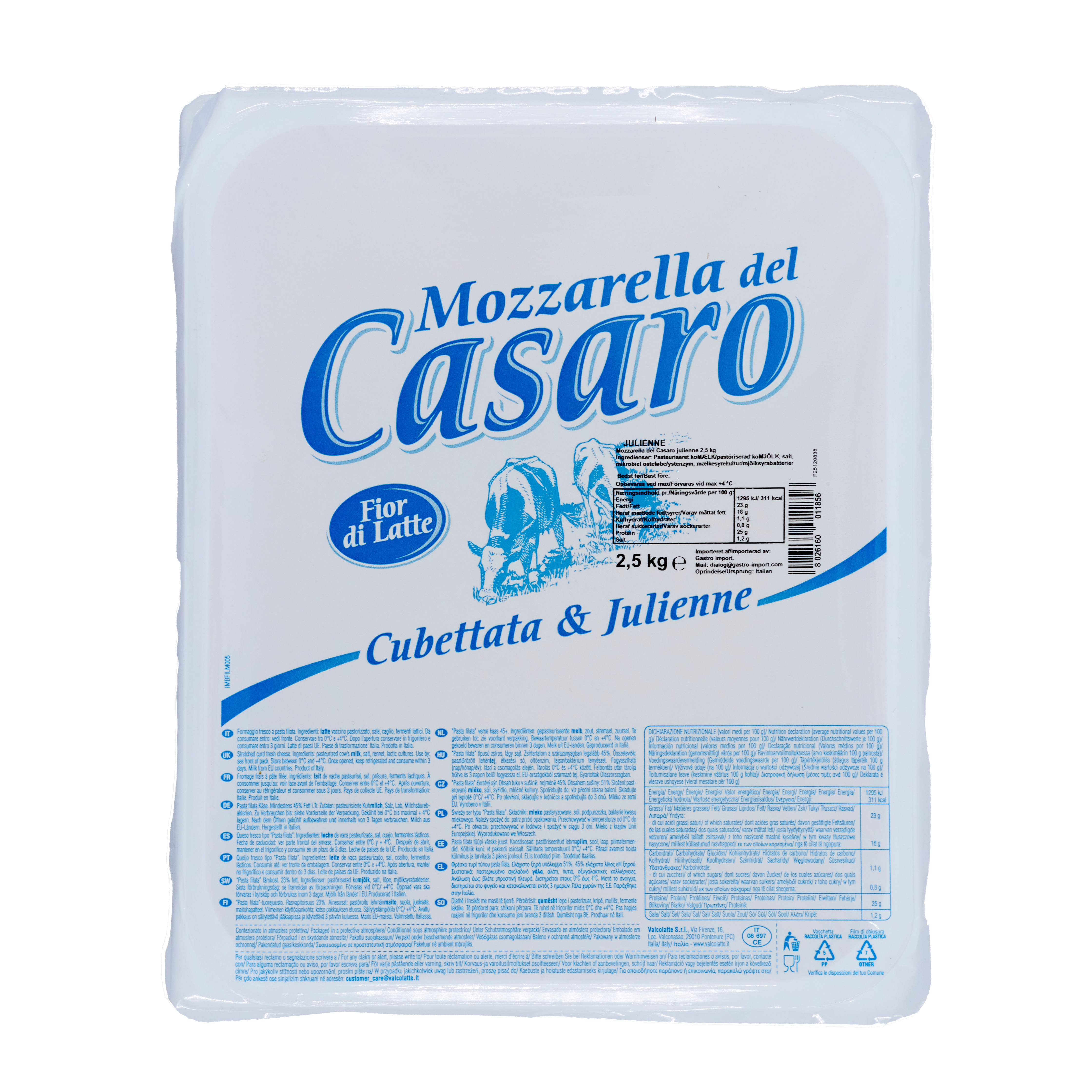 Mozzarella del Casaro julienne 2,5 kg Mozzarella del Casaro julienne 2,5 kg